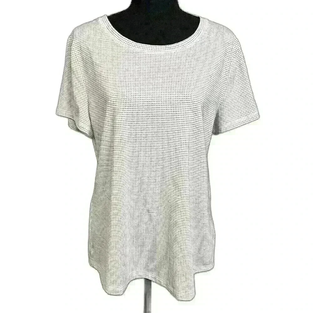 Talbots Womens Activewear Lg White w/Black Polka Squares Short Sleeve T-Shirt - Picture 2 of 13